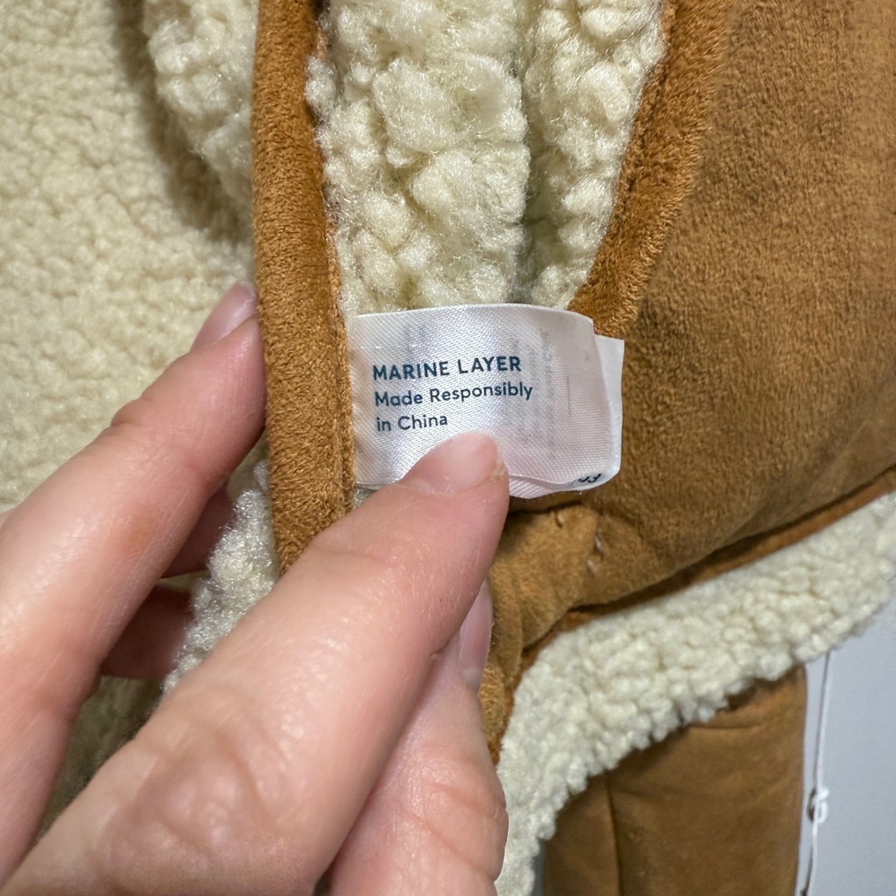 Marine Layer Faux Suede Sherpa Fleece Moto Jacket Chestnut XS NWT Casual Cozy - Picture 10 of 10